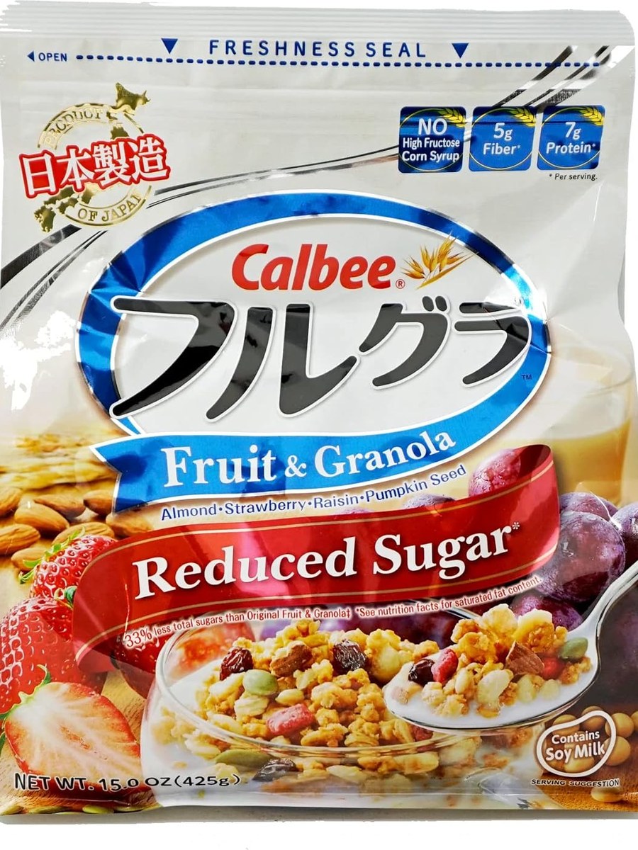 Calbee Frugra Reduced Sugar Fruit & Granola box